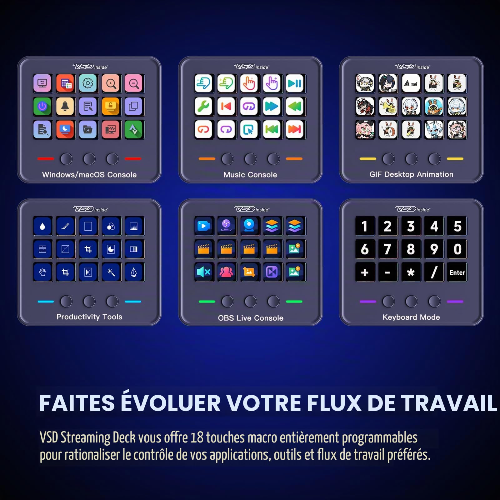 Clavier Numérique, Contrôleur de Flux 18 touches programmables, Pad Visuel AI USB pour OBS, YouTube, Bureau, Ordinateur