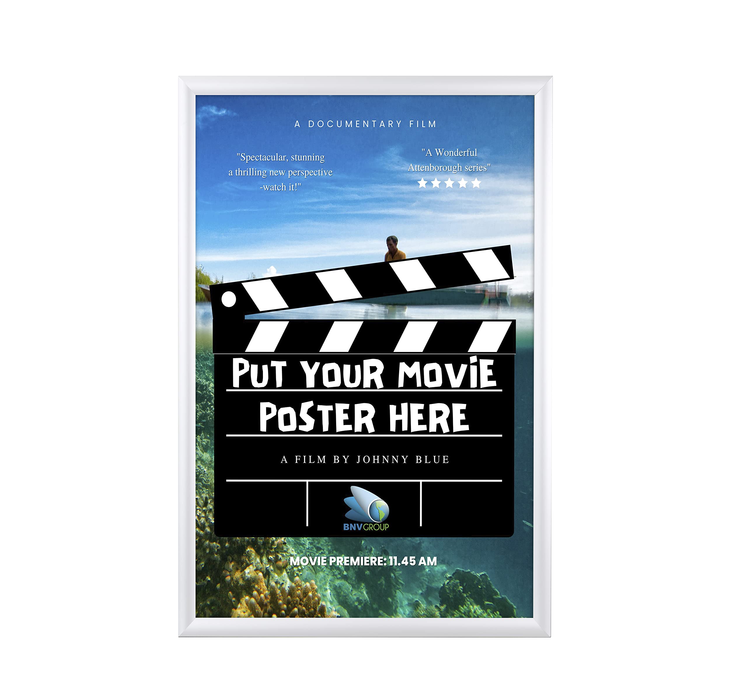 Photo 1 of BNV Aluminum Front Load Snap Poster/Picture Frame, White, 24x36 Inches, 1'' Profile, Wall Mounting, Portrait and Landscape Mode, Easy Installation, Anti-Glare, PVC Cover, Lightweight
