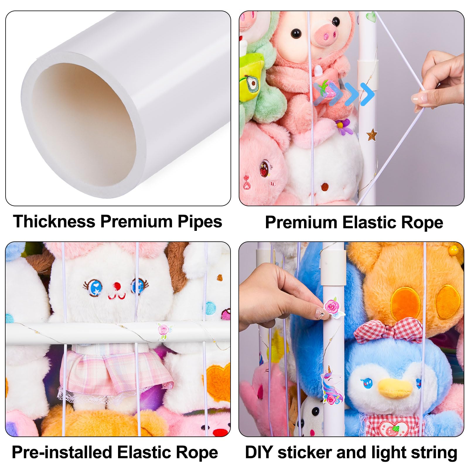 Stuffed Animal Storage PVC Plush Organizer Shelf Plush Stuffed Animal Holder Standing Kids Toy Storage Cage With Elastic Band For Nursery Play Room - View #9