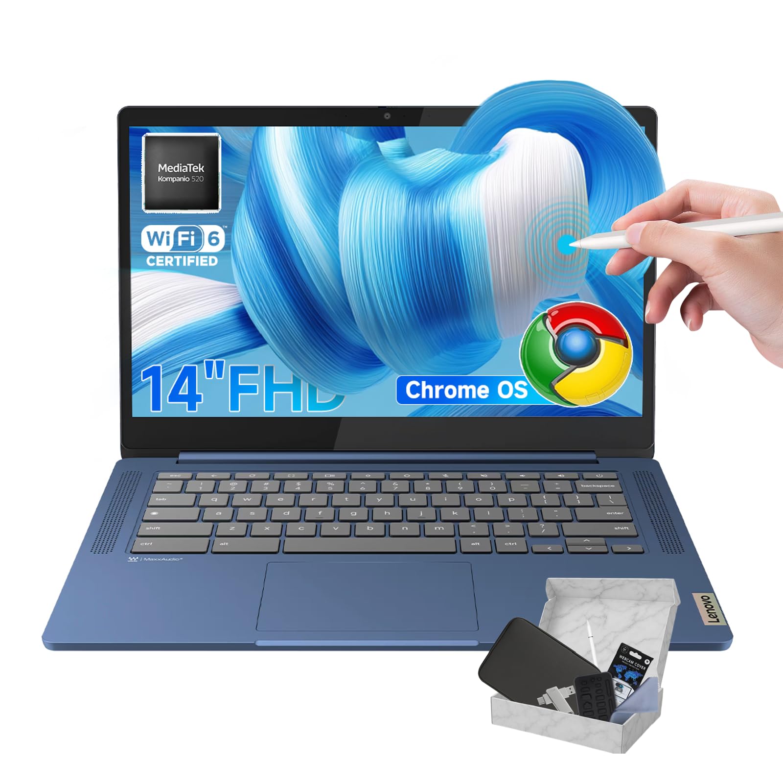 Lenovo IdeaPad Slim 3 Chromebook Laptop, 14'' FHD Touchscreen, 4GB RAM, 64GB eMMC + 256GB Micro SD, MediaTek Kompanio 520, Lightweight Chromebook for