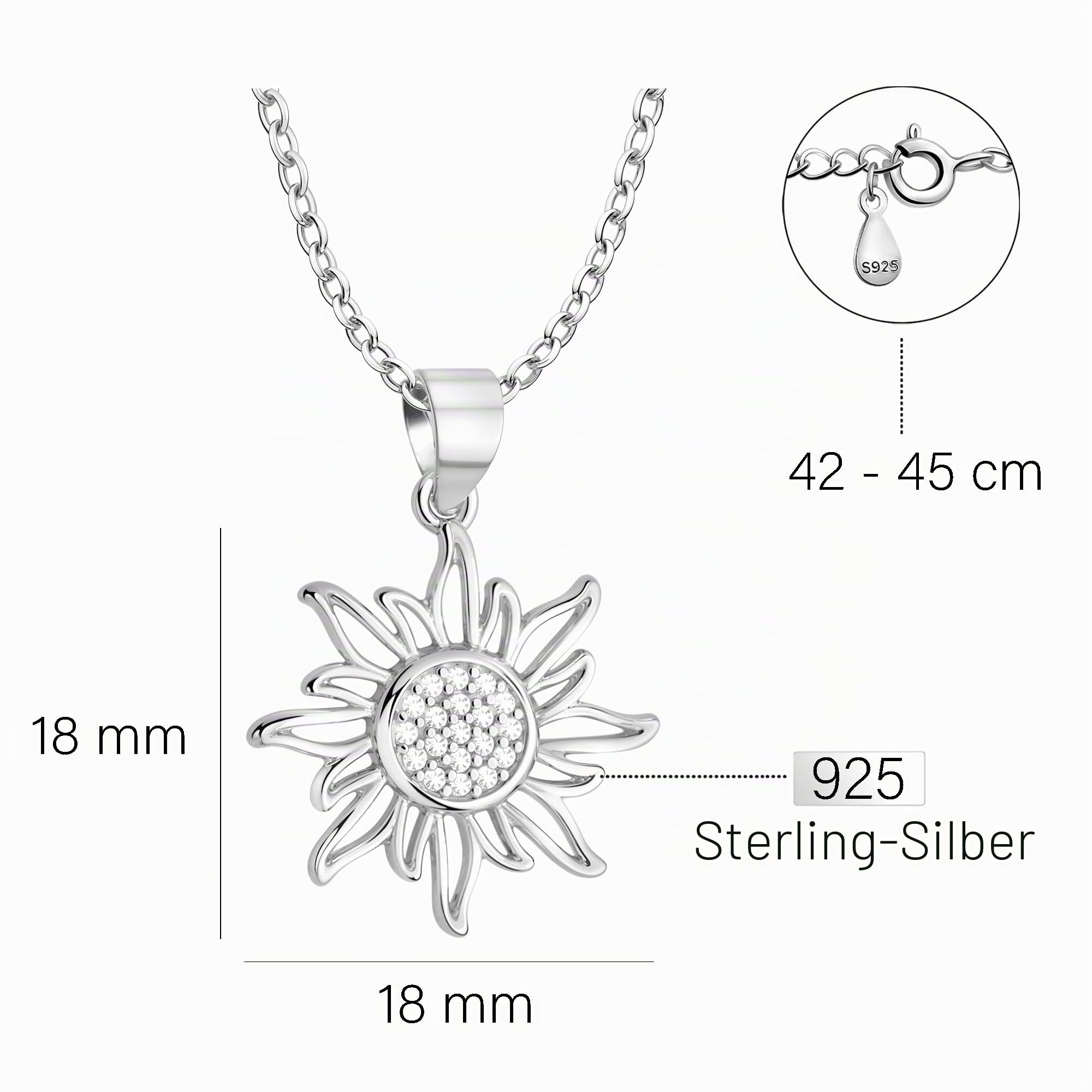Sofia Milani - Damen Halskette 925 Silber - Sonnen Anhänger