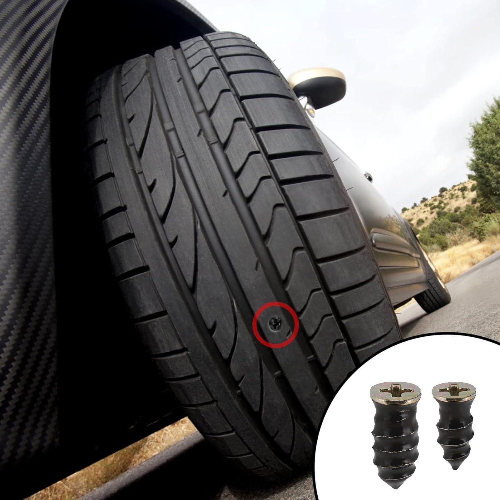 DuDuZui 60 Piezas Kit Repara Pinchazos Coche, Clavo de Goma para Neumáticos con Destornillador, para Coche, Moto, Bicicleta, Camión, con 1 Manómetro de Presión para Neumáticos a Lápiz (30S+30L) — view 6