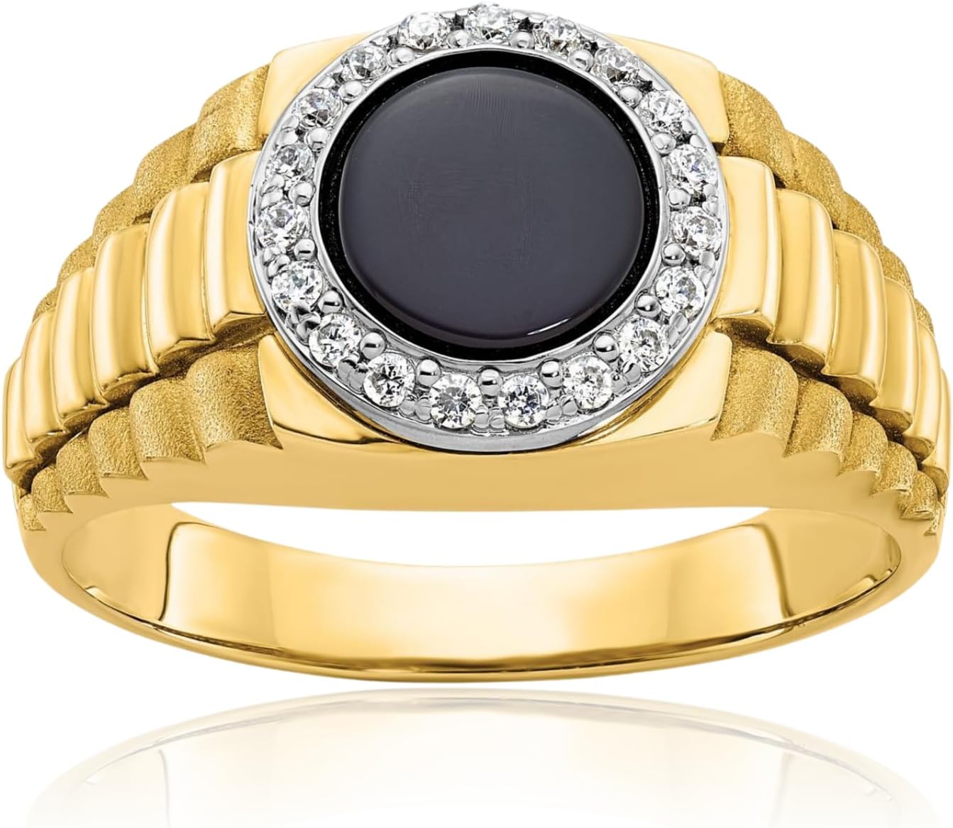 IceCarats 14K Solid Two Tone Gold 1.50 carat Black Onyx Diamond Extra Wide Signet Ring 12mm Band Prong Set