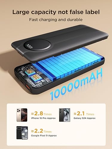 Miniatura 6 de Aioneus Cargador portátil, banco de energía de 10000 mAh con cables integrados, cargador de batería de carga rápida USB C de 22.5 W, cargador de