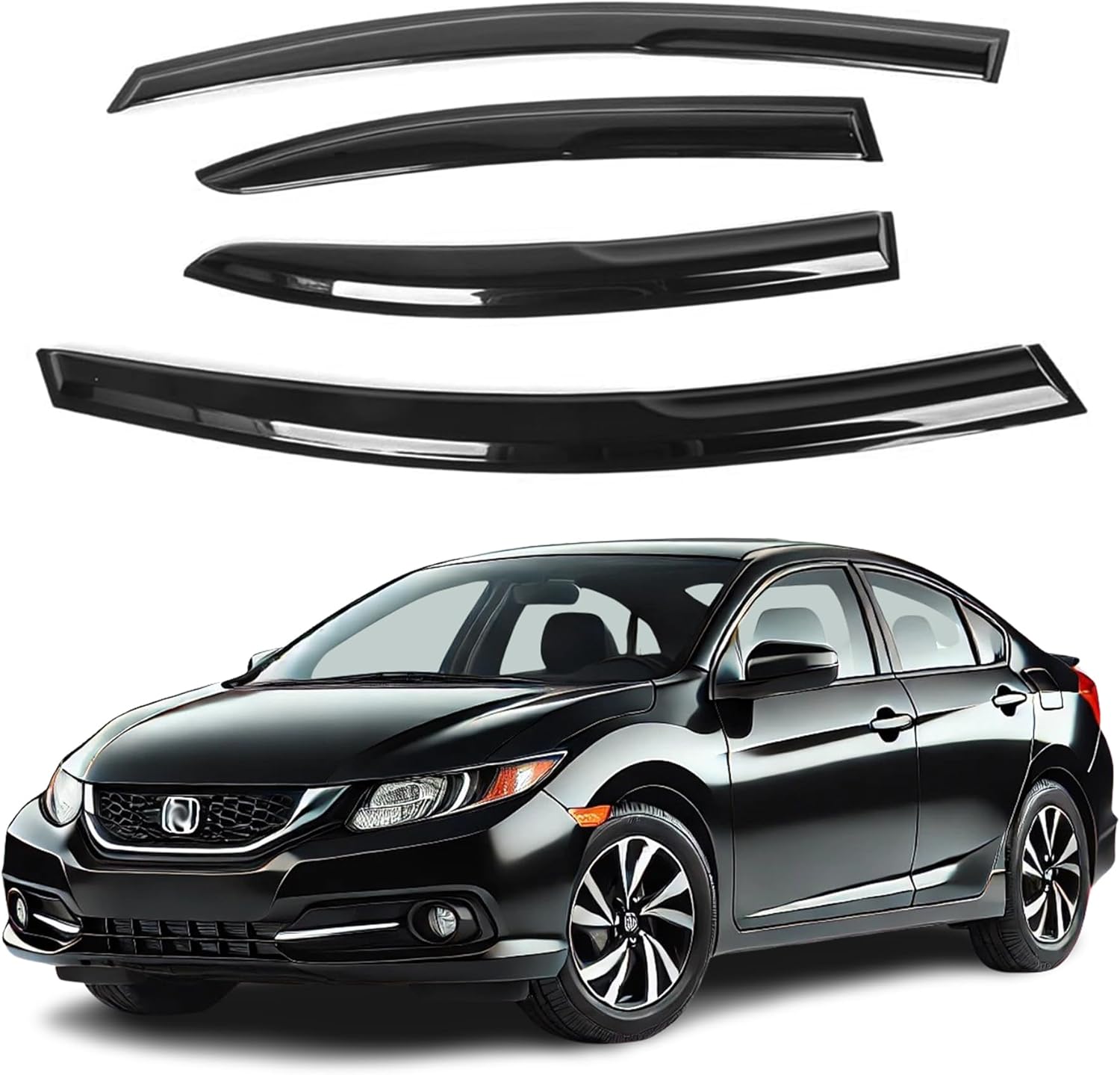 ( damaged) Fits Honda Civic 2006 2007 2008 2009 2010 2011 Acrylic Safe Smoke Window Visor Set - Sun, Rain, and Vent Protection, 4-Piece Window Deflector Guard Kit 2mm-Thick