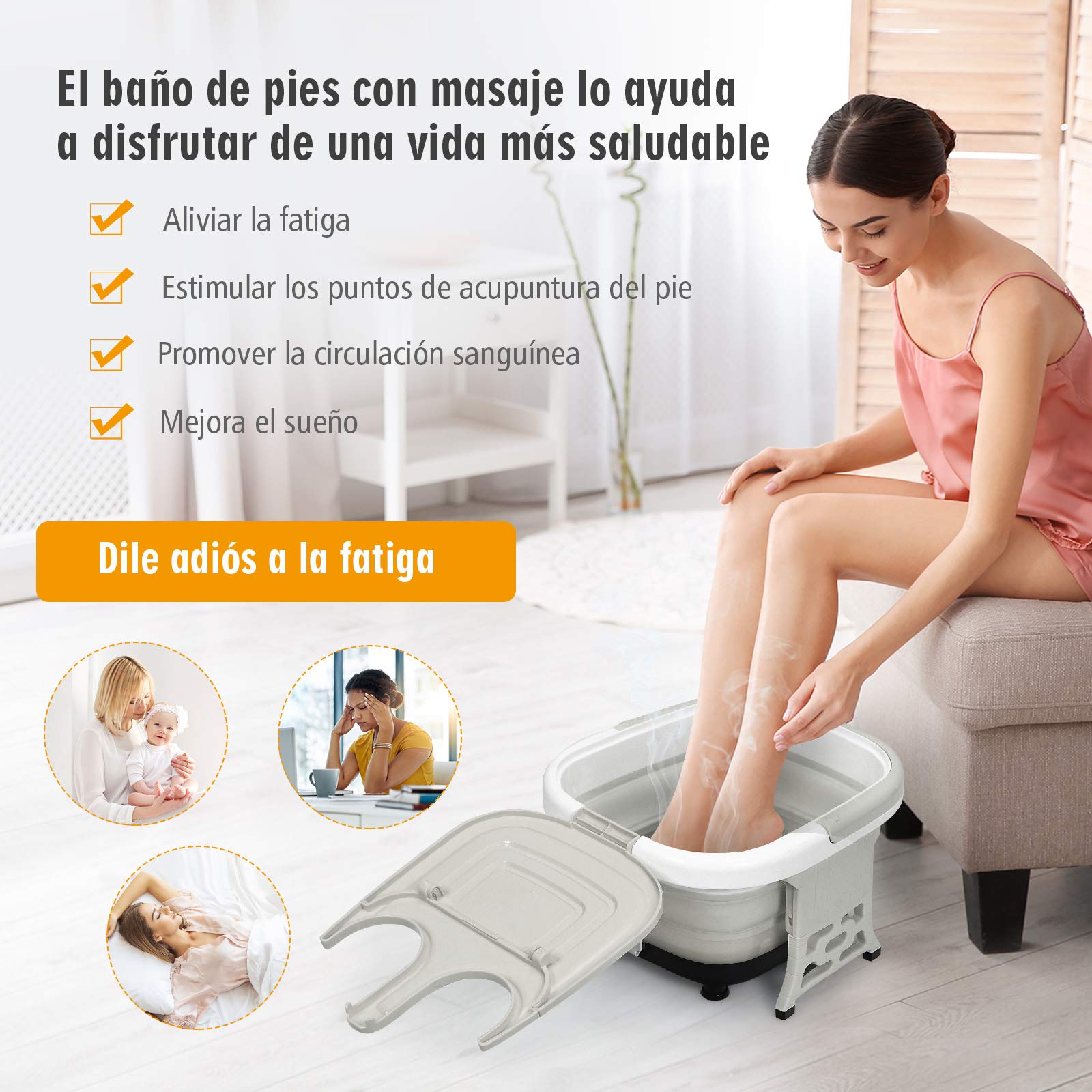 COSTWAY Masajeador de Baños para Pies Masajeador Eléctrico Masaje de Pies con Temporizador de 10-60 min / 36-48 ℃ / 500W (Gris)