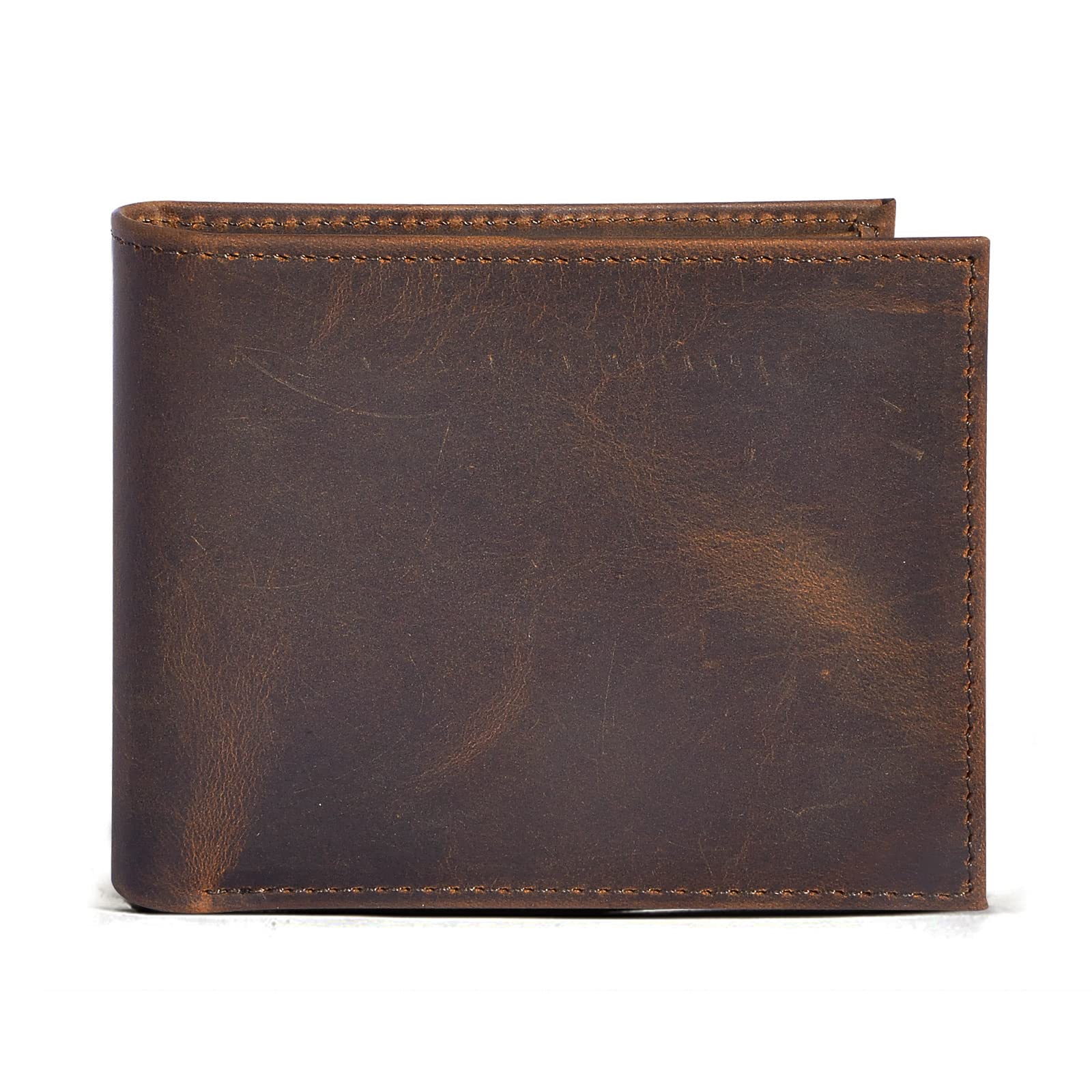 Le'aokuu Mens Genuine Leather Cowhide Bifold Credit Card Case With Flip ID Window Wallet (Brown)