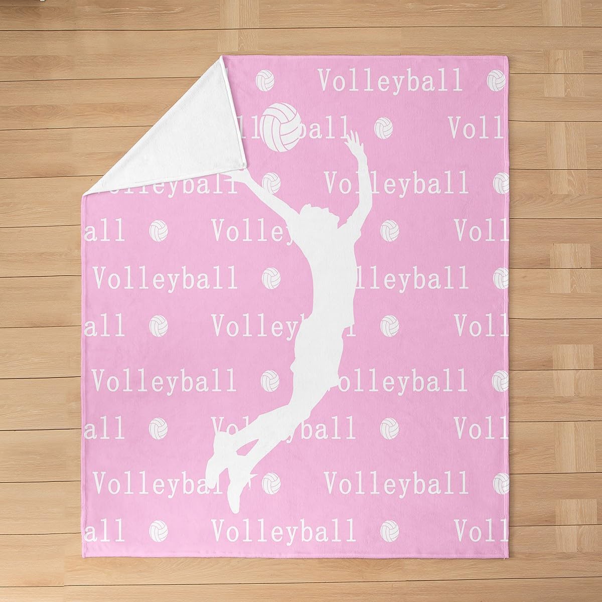Female Volleyball Fleece Blanket,Fashion Chic Sporting Game Pink Bed Blanket for Kids Teens,Sports Lovers Player Silhouette Modern Flannel Blanket for Room Decor,Queen 90"x90"