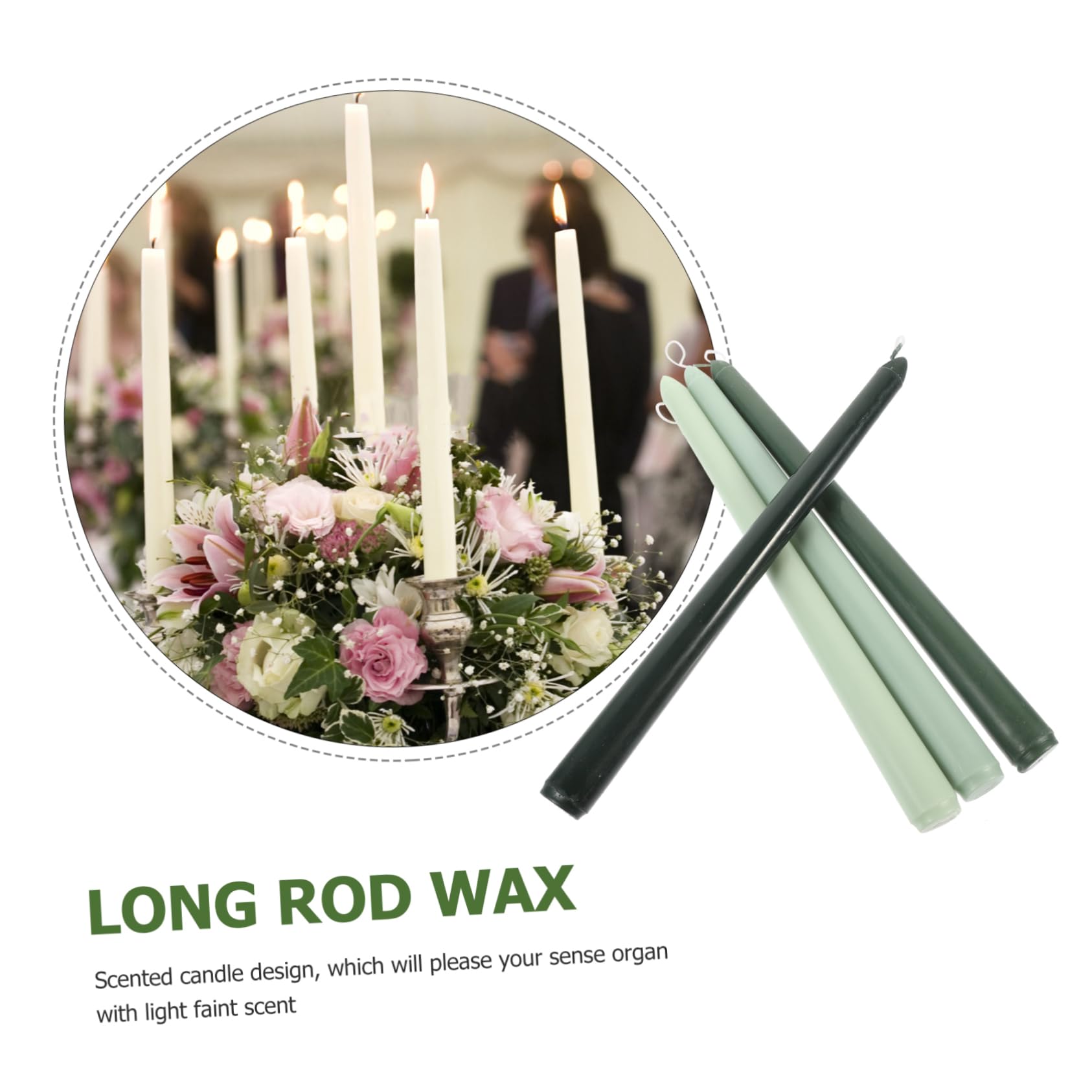 Candela a Palo lungo Profumata, Set da 4 Candele Coniche Verdi Sfumate, Materiale Sicuro, Decorazione Romantica per Matrimoni e Elegante