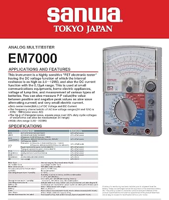 Japan sanwa EM7000 Analog Multitesters/FET Tester High Sensitivity for Measurement of Lower capacitance