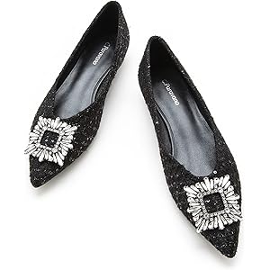 C.Paravano Women’s Flats I Pointed Toe Flats for Women I Women Flat Shoes I Crystal Buckle Flats I Ballet Flats Shoes for Women I Slip on Dressy Flats 5.5 Black_a6
