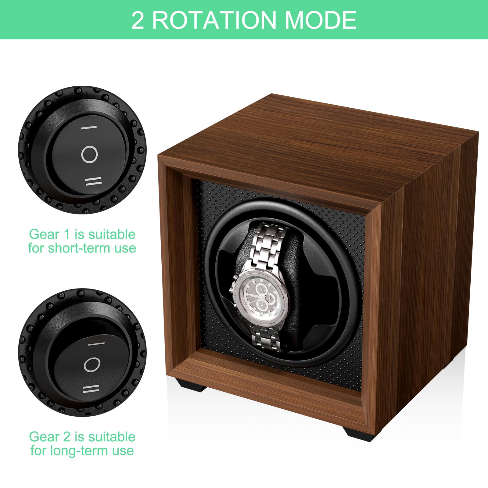 Newaner Caja para Dar Cuerda a Relojes mecánicos, automatico con Motor silencioso, 2 Ajuste Modos, Cuadrada y Color Nuez, con Puerto de Carga USB y Espuma viscoelástica