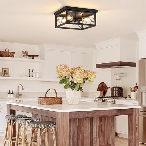 Miniatura 8 de Lámparas de cocina de 4 luces, lámparas de techo, lámparas de pasillo de granja, iluminación negra cerca del techo para comedor, sala de estar,