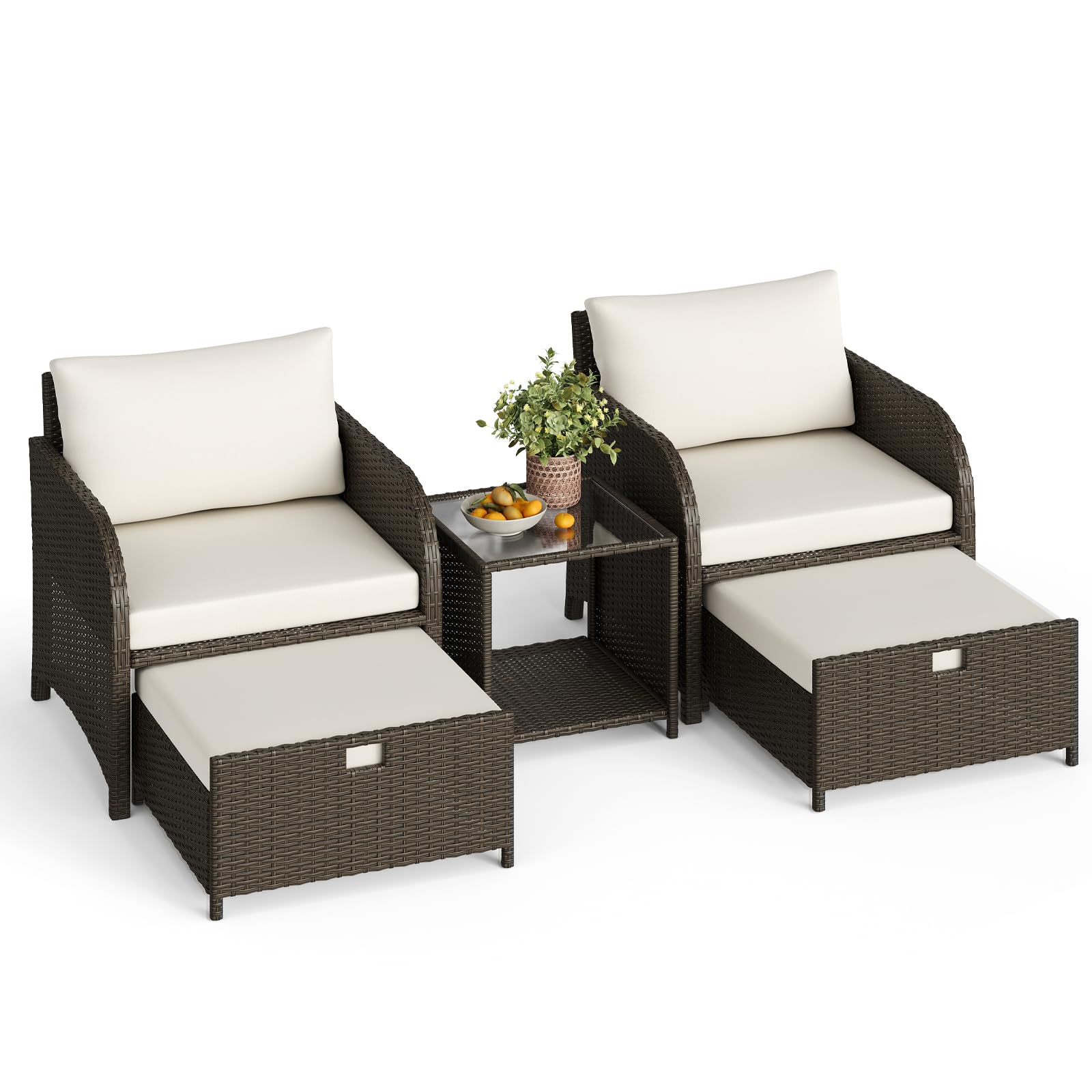 Garvee Set Salotto da Giardino in Rattan 5 Pezzi con Tavolo e Poltrone