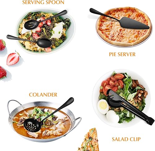 Miniatura 8 de Juego de cubiertos mate de 40 piezas para 8, juego de cubiertos negros góticos con 15 utensilios para servir