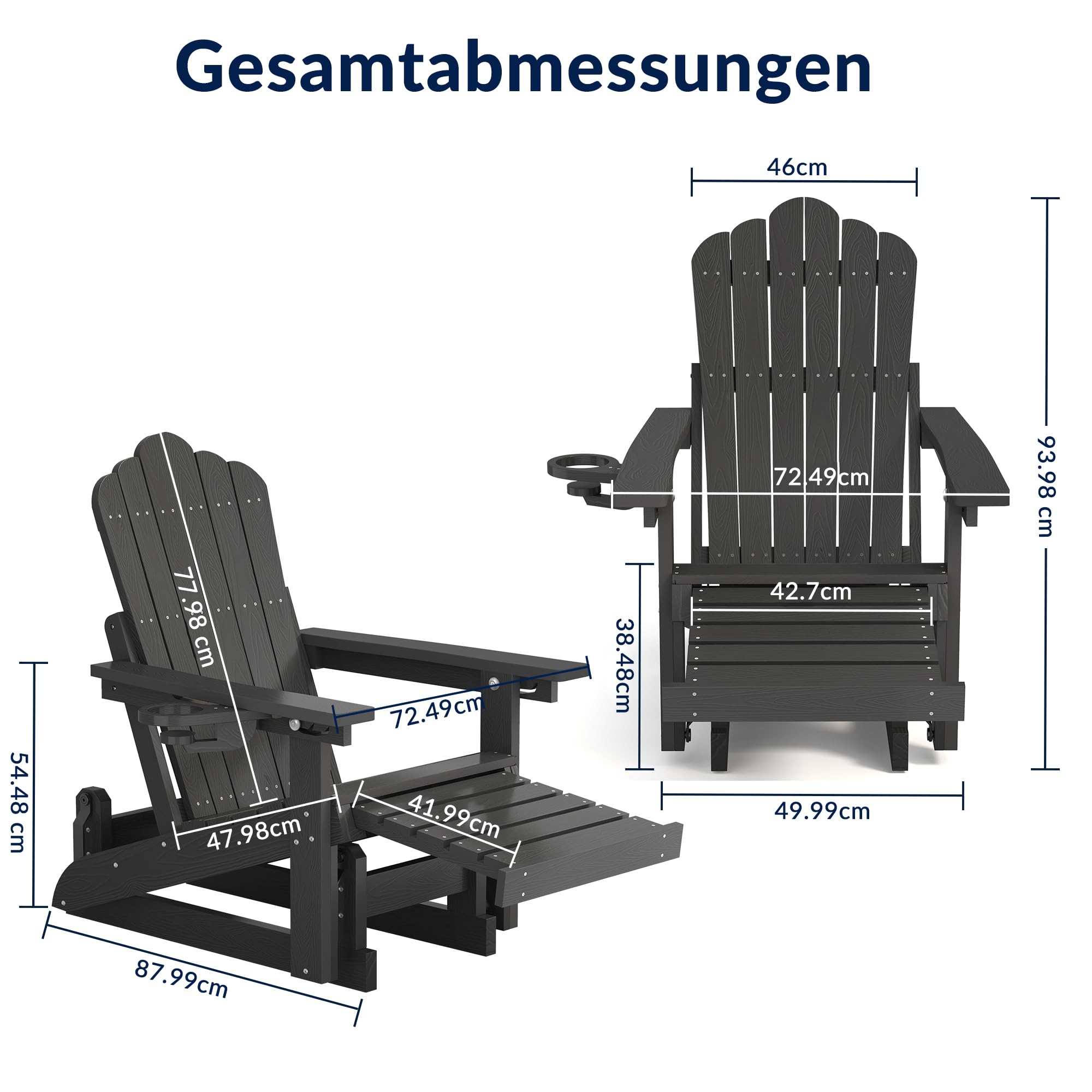 Adirondack Stuhl mit Fußstütze, HDPE Adirondack Chair Gartensessel mit Getränkehalter und Gleitfunktion, verstellbare Rückenlehne, wetterfest und pflegeleicht für Garten, Terrasse und Balkon