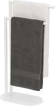 Relaxdays Towel Rail with 2 Arms Offset, Bathroom Floor Stand, HLP: 78.5 x 38.5 x 17 cm, Towel Rack, Iron, White
