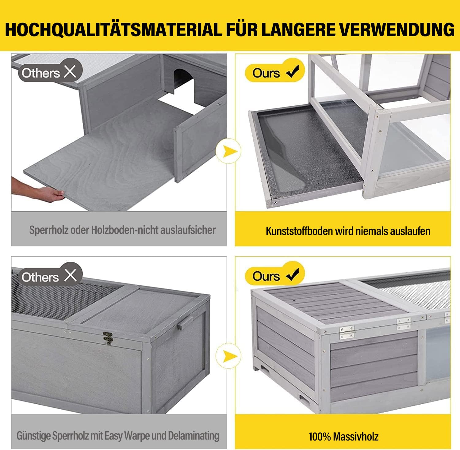 Schildkrötengehege aus Holz, für drinnen und draußen, großer Schildkrötenkäfig für kleine Reptilientiere, ausziehbares Tablett von Zwei Seiten…
