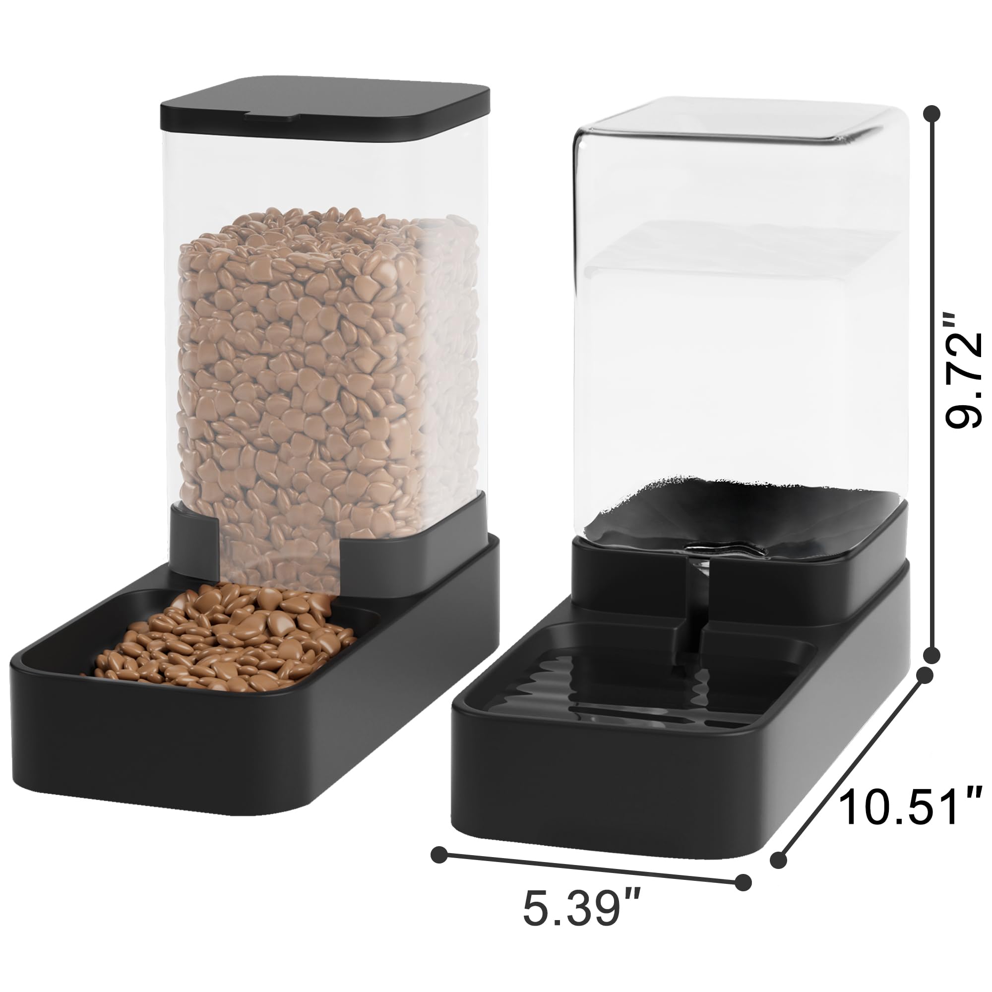 Automatic Cat Feeder and Water Dispenser in Set with Pet Food Bowl,Gravity Dog Waterer and Food Feeder for Small Medium Dog Cat Puppy Kitten Large Capacity(3.3L,Black)