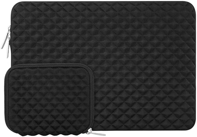 MOSISO Laptop Sleeve Compatible with MacBook Air/Pro Retina,13-13.3 inch Notebook,Compatible with MacBook Pro 14 inch 2023-2021 A2779 M2 A2442 M1, Diamond Foam Neoprene Bag with Small Case, Black