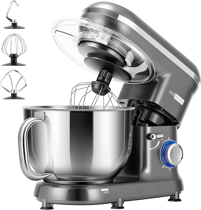 VIVOHOME Stand Mixer, 660W 10 Speed 6 Quart Tilt-Head Kitchen Electric Food Mixer with Beater, Dough Hook, Wire Whip and Egg Separator, Silver