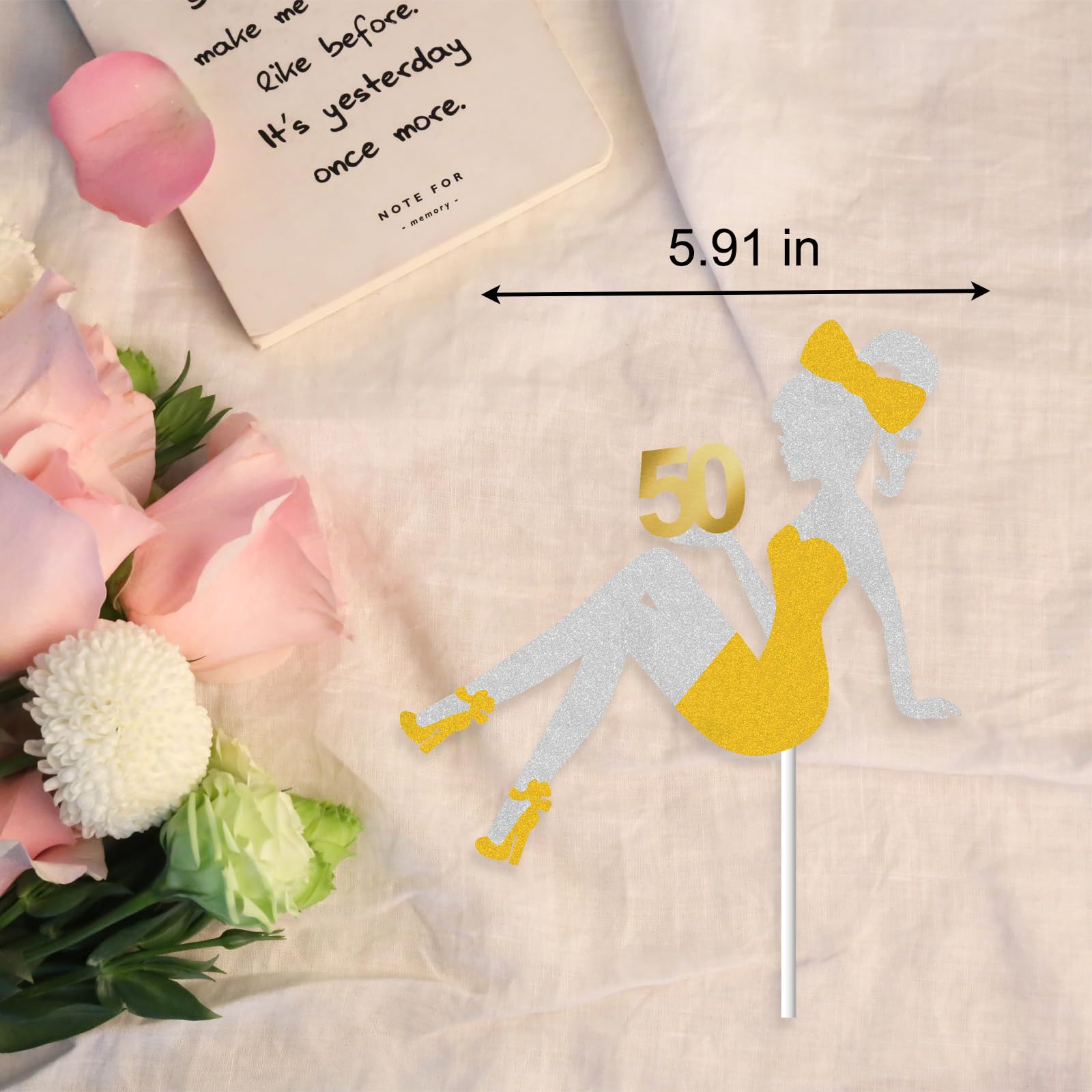 Gold Glitter 50th Happy Birthday Cake Topper For Cheers to 50 Years Cake Decorations, 50 & Fabulous, Hello 50th Bday Anniversary Party Supplies