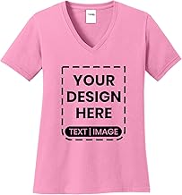 Custom V-Neck T-Shirt for Women – Personalized Text or Image Tee – Add Your Design – Soft Cotton T Shirt – Customizable Gift Shirt for Women Pink