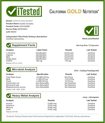 Miniatura 4 de California Gold Nutrition Complejo cardiovascular con mezcla de cardioaminos, mezcla de cardiofitos y coenzima Q10, 180 cápsulas vegetales