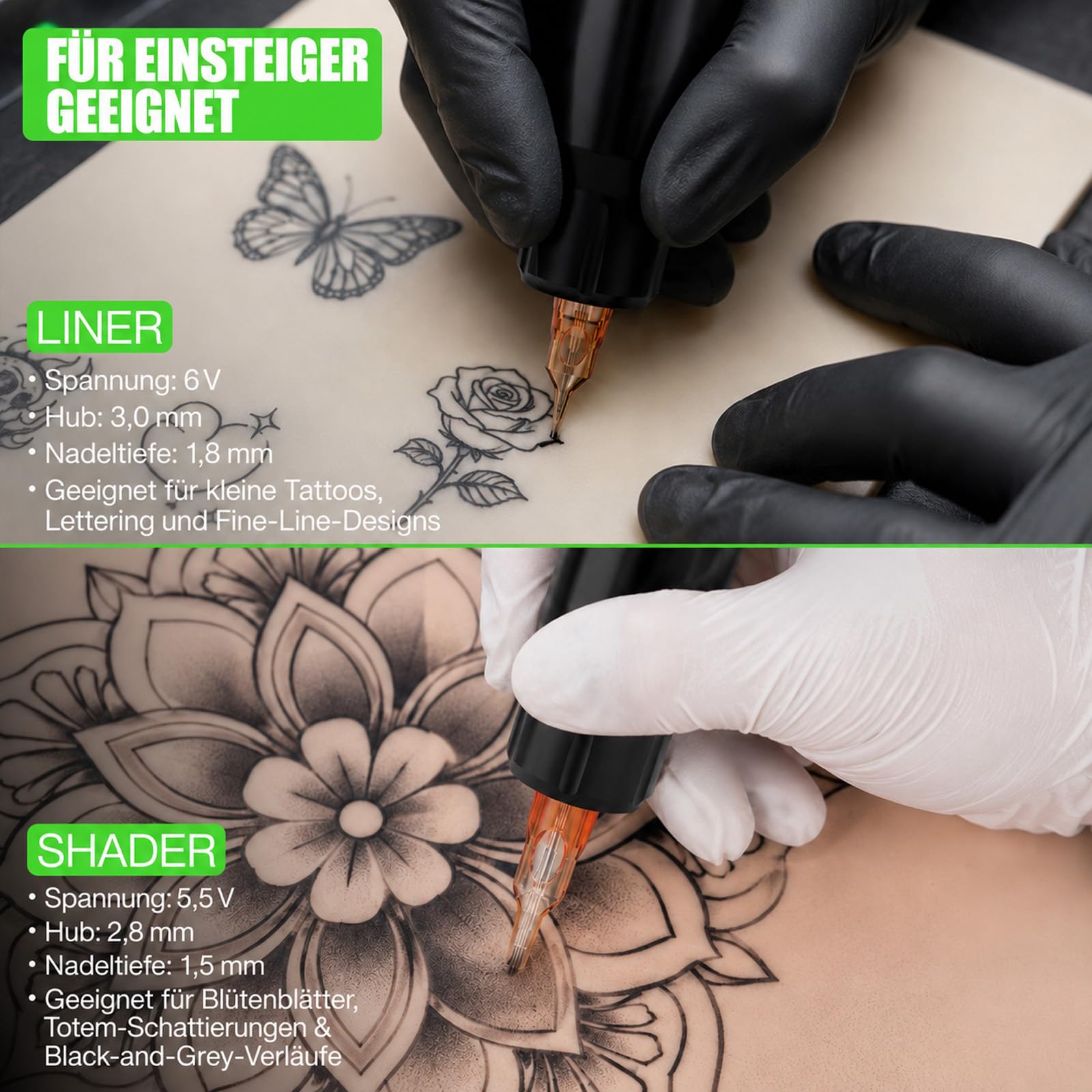 Dragonhawk Atom2 Pro Tattoo Maschine Pen kabellose Tätowiermaschine Rotary Akku Tattoo Gun 7 Strokes Length 2000mAh Batterie für Tattoo Anfänger (MYWQP-082S) | Kabellose Tätowiermaschine mit 2000 mAh 2 Akkus Tattoo Nadeln Vibrationsarm Für Anfänge Linien