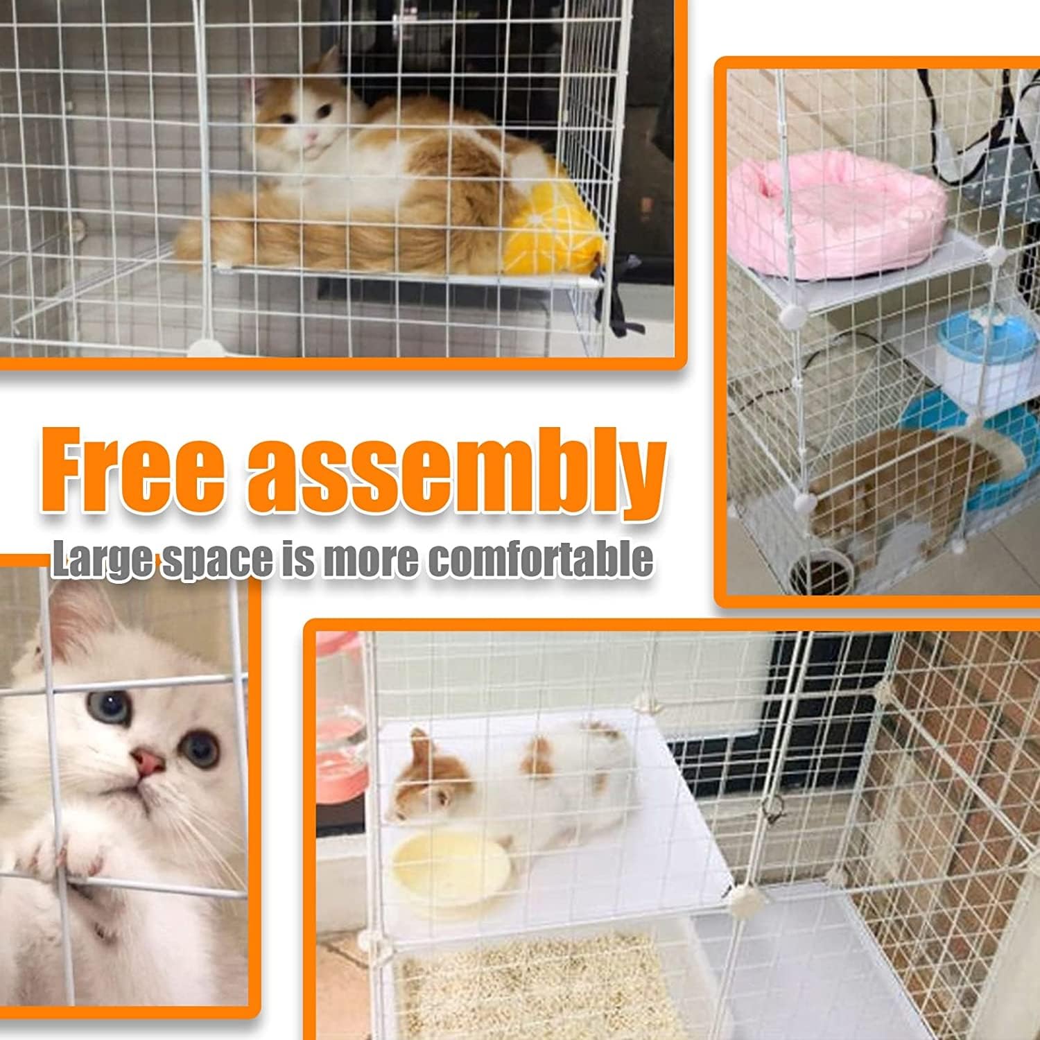 Gabbia per Gatti da Interno, Recinti per Gatti Box per Gatti Fai-da-Te Gabbia per Piccoli Animali Staccabile con Ruota Grande Spazio per Esercizi Ideale per 1-3 Gatti, Conigli e Piccoli Anim
