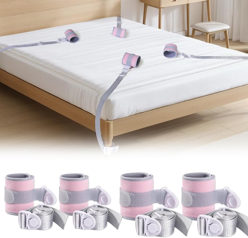 Medical Restraints with Quick Release Buckles, Upgraded Bed Restraints Belts for Both Arms and Legs, Hospital Limb Holder for Wrists and Ankles, 70'' Straps for Queen Size Bed (Pink 4Pcs)