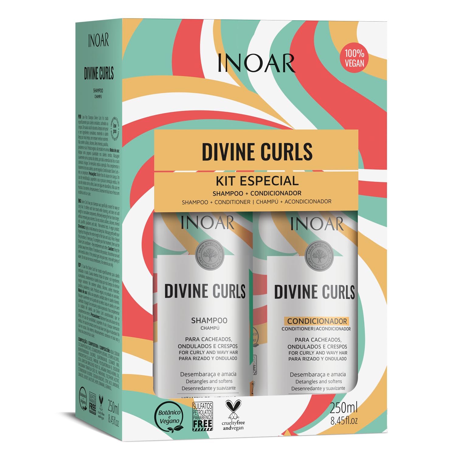 Shampoo and Conditioner - Duo Divine Curls Hair Care Set - Curly Hair Products - 250ml x 2 - Inoar