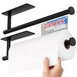 zaa Paper Towel Holder - 2 Pack Under Cabinet Paper Towel Holder&comma; Fits Mega Paper Towel Rolls&comma; Wall Mount Rack for Kitchen&comma; Bathroom&comma; RV&comma; Adhesive or Screw Installation&comma; Black