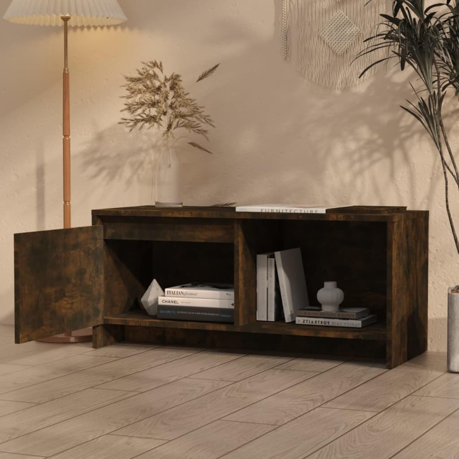 Gecheer TV-Schrank Räuchereiche 90x35x40 cm Holzwerkstoff, Moderne TV Lowboard Fernsehschrank für Home-Cinema Gamerzimmer Wohnungen Büro813017