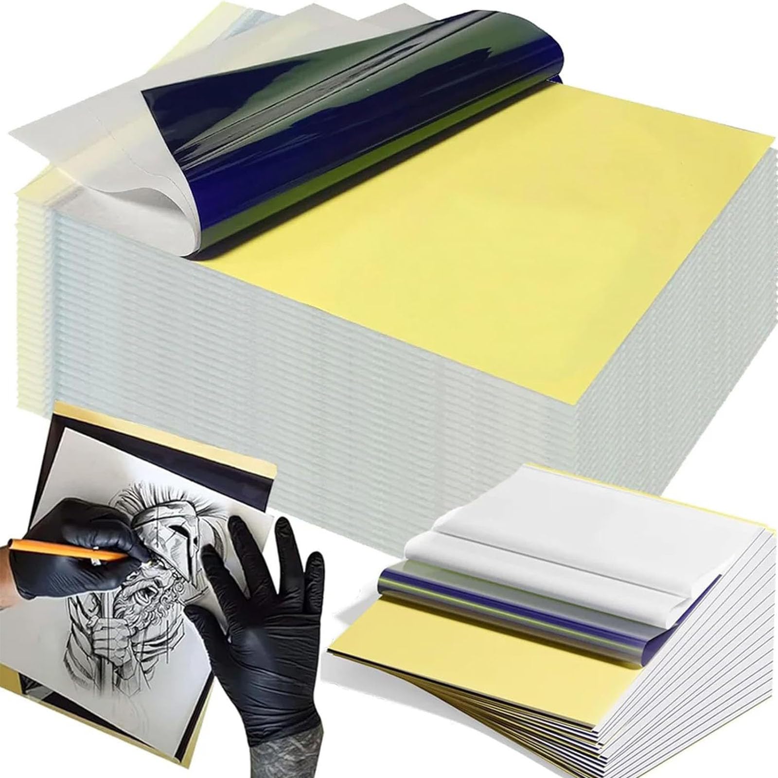 Lot de 100 feuilles de papier transfert professionnel à 4 couches avec dos carbone pour réplication d'œuvres d'art détaillées