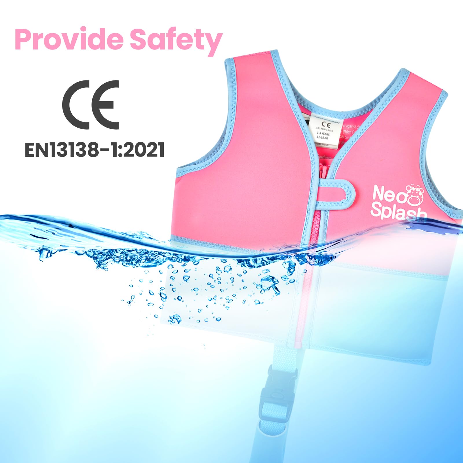 Giubbotto di nuoto per bambini e bambine, con cinghie di sicurezza regolabili, età 1-3 o 3-6