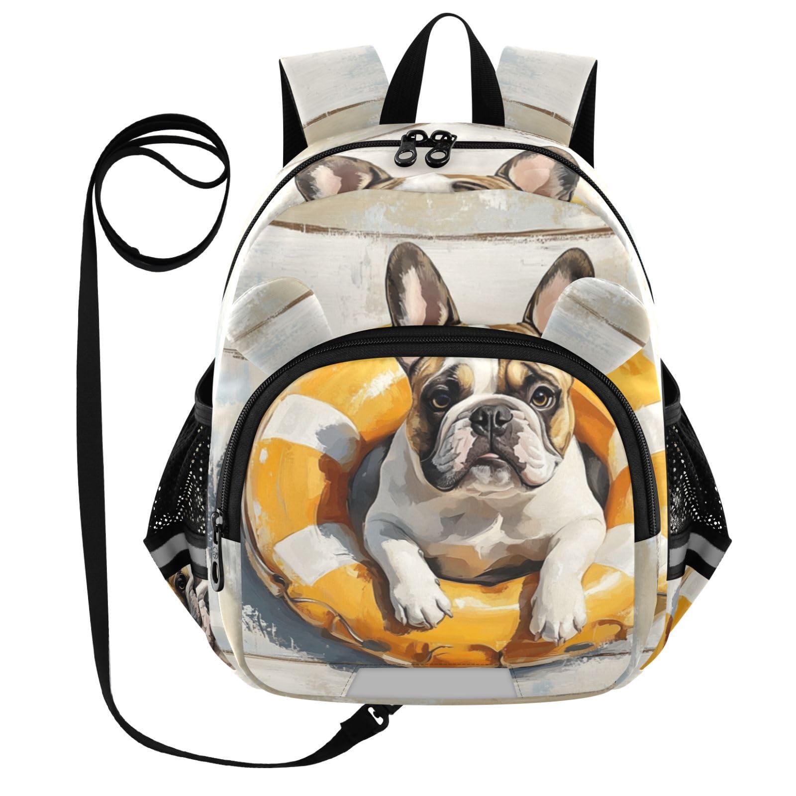 Bulldog Swimming Ring Toddler Harness Backpack for Boys Girls 3-6 Years Kids Backpack with Anti Lost Safety Leash Baby Travel Bag for Travel Preschool Walking