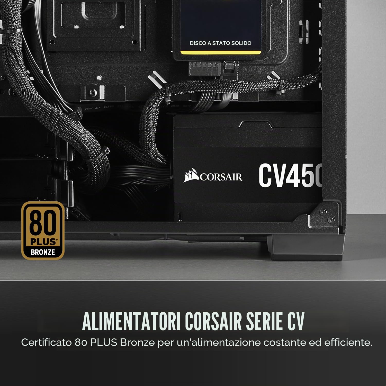 Corsair CV450, Serie CV, 80 PLUS Bronze Certificato, Alimentatore non modulare da 450 Watt - Nero