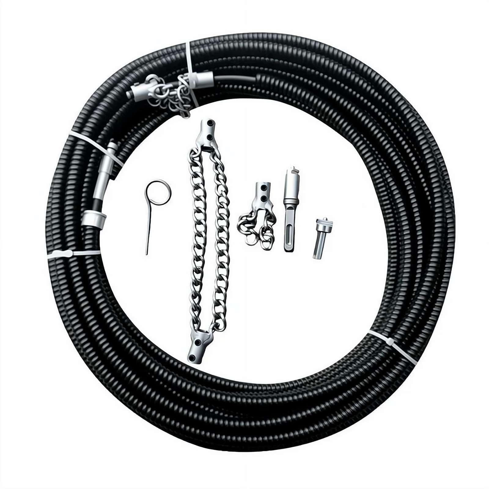 Chaîne de détartrage pour égouts à arbre flexible, Outil de nettoyage de tuyau avec arbre flexible de 6 mm (1/4"), Outil de curage d’égouts rotatif à câble avec poussoir, Outils multi-usages pour l