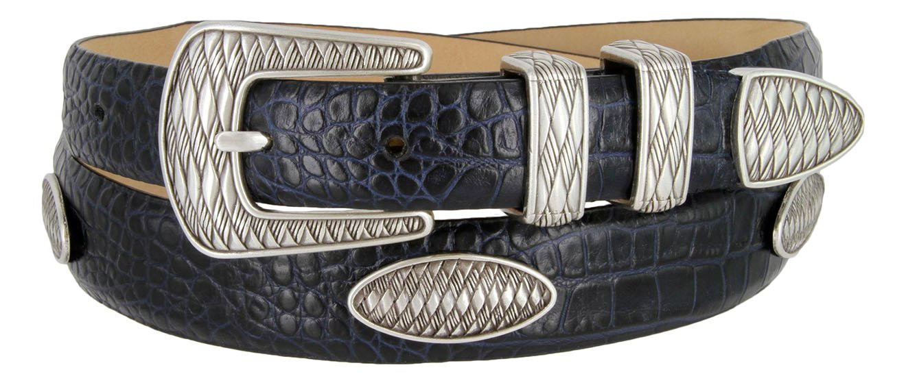 AZTEC Concho Genuine Italian Calfskin Leather Designer Dress Golf Belt 1-1/8" wide