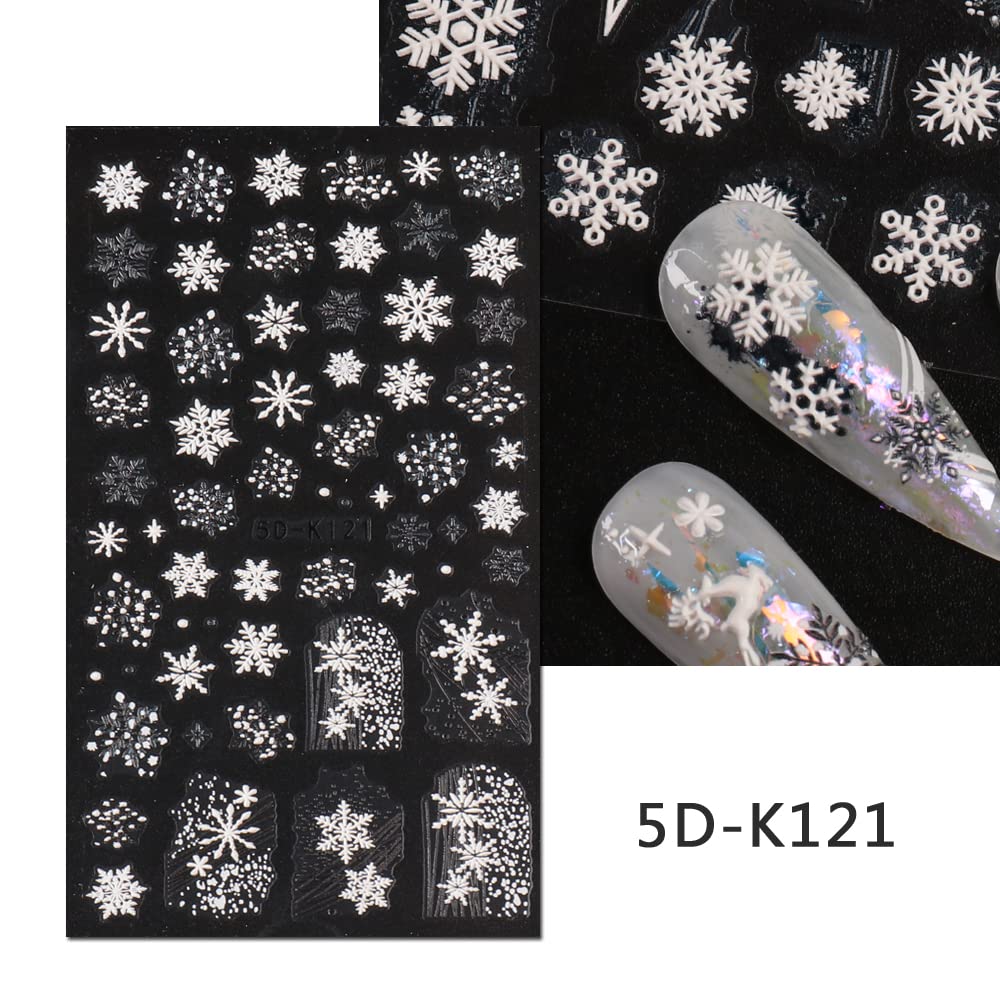 5 Blatt 3D Nagelaufkleber Weihnachten – Selbstklebend Mit Schneeflocken & Wintermotiven, Für DIY Nail Art