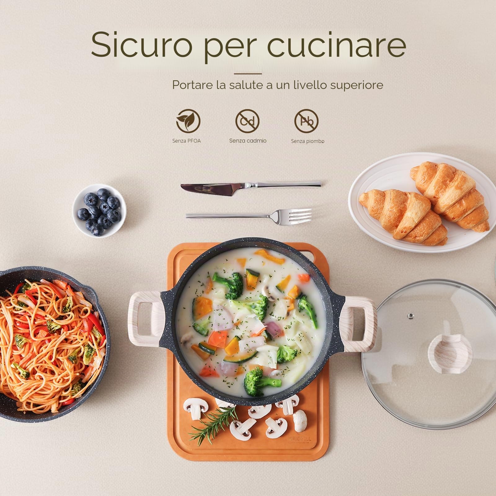 Kordisen Set di padelle antiaderenti, set da 5 padelle e pentole sane e atossiche, adatte per l'induzione, senza PFOA e PFAS