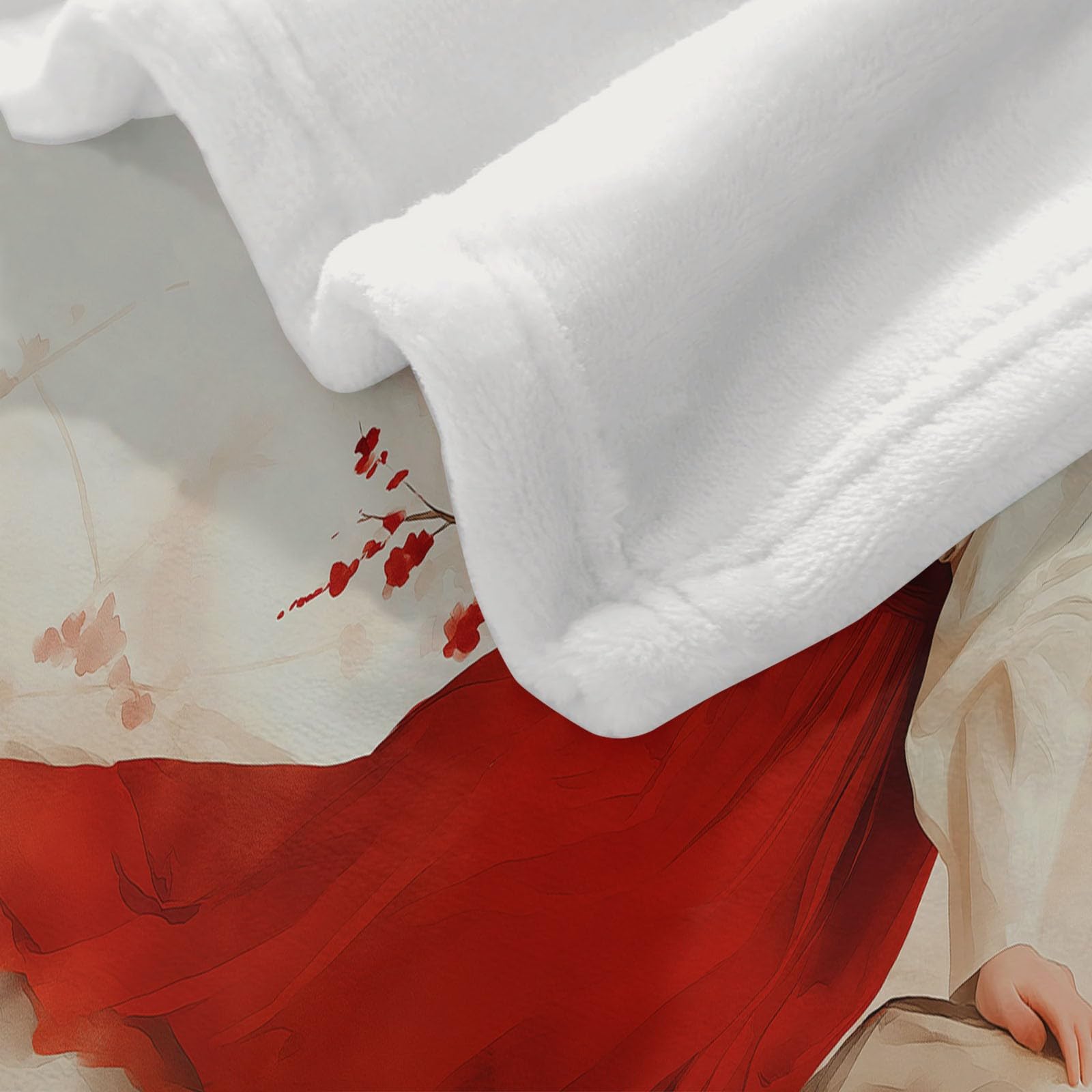 Miękki pluszowy koc na sofę krzesło, miękkie koce flanelowe koce w kratę akwarela dziewczyna Hanfu ilustracja - ciepła kołdra sherpa miękka narzuta na łóżko, 180 x 220 cm