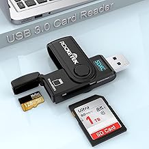 USB 3.0 SD Card Reader, 2-in-1 USB Memory Card Reader for SD/SDHC/SDXC/MMC/RS-MMC/TF/Micro SDXC/Micro SDHC/UHS-I Fast Reader/Writer 2 Cards Simultaneously, SD Card Reader for Mac/Windows/Linux