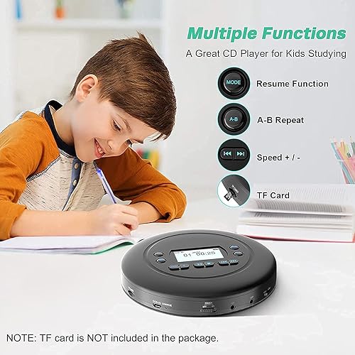 Miniatura 6 de Reproductor de CD portátil, reproductor de CD Bluetooth MONODEAL con Bluetooth, reproductor pequeño compacto recargable con auriculares para uso