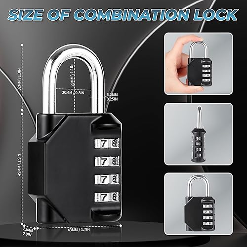 Miniatura 2 de Candado de combinación, cerradura de 4 dígitos, cerradura de casillero reiniciable, resistente, impermeable, uso en interiores y exteriores, para