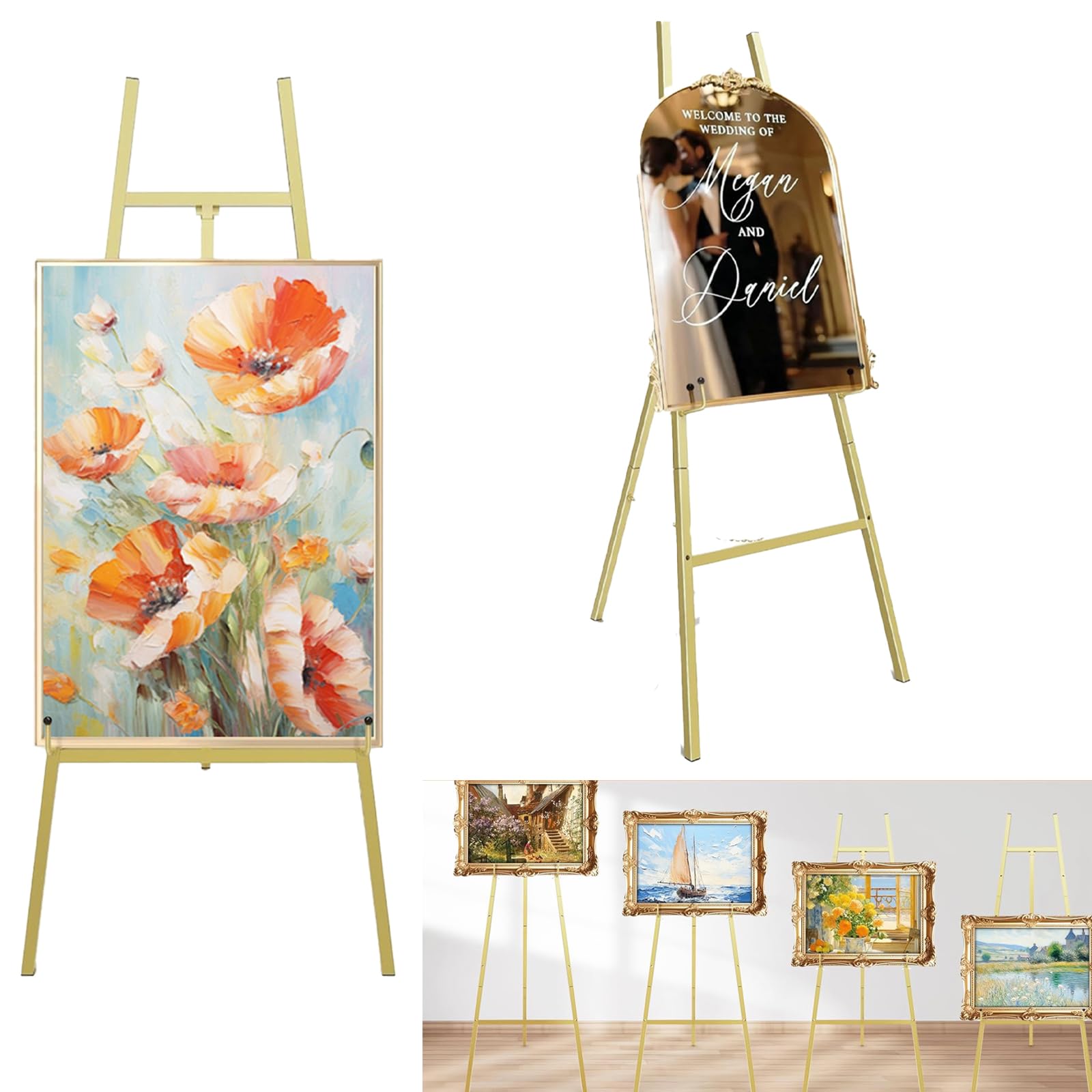 Cavalletto Per Matrimoni, 110cm Cavalletto In Metallo Da Cavallettos Dorato Grande Cartello Di Benvenuto Decorazione Per Matrimoni Cartello Di Benvenuto Poster Fotografico Altezza Regolabile