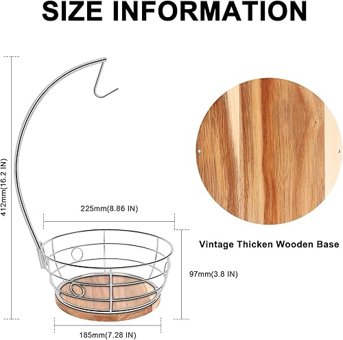 Miniatura 2 de Cesta de frutas para encimera con colgador de plátano, moderno recipiente de almacenamiento de frutas y verduras, con soporte para árbol de plátano