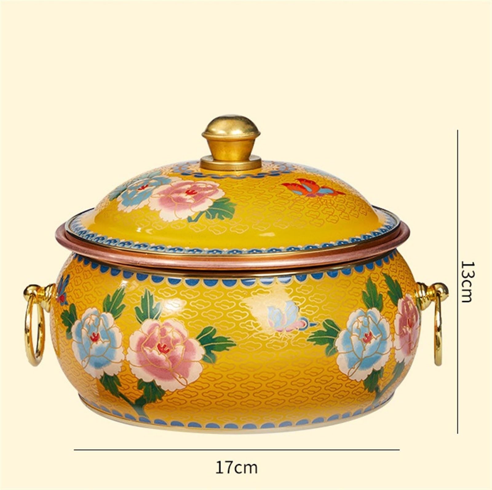 Chiński garnek emaliowany, garnek miedziany, garnek indukcyjny, tradycyjny garnek do duszenia, garnek do zupy, naczynia kuchenne, garnek do gotowania(Żółty2-17 * 13cm