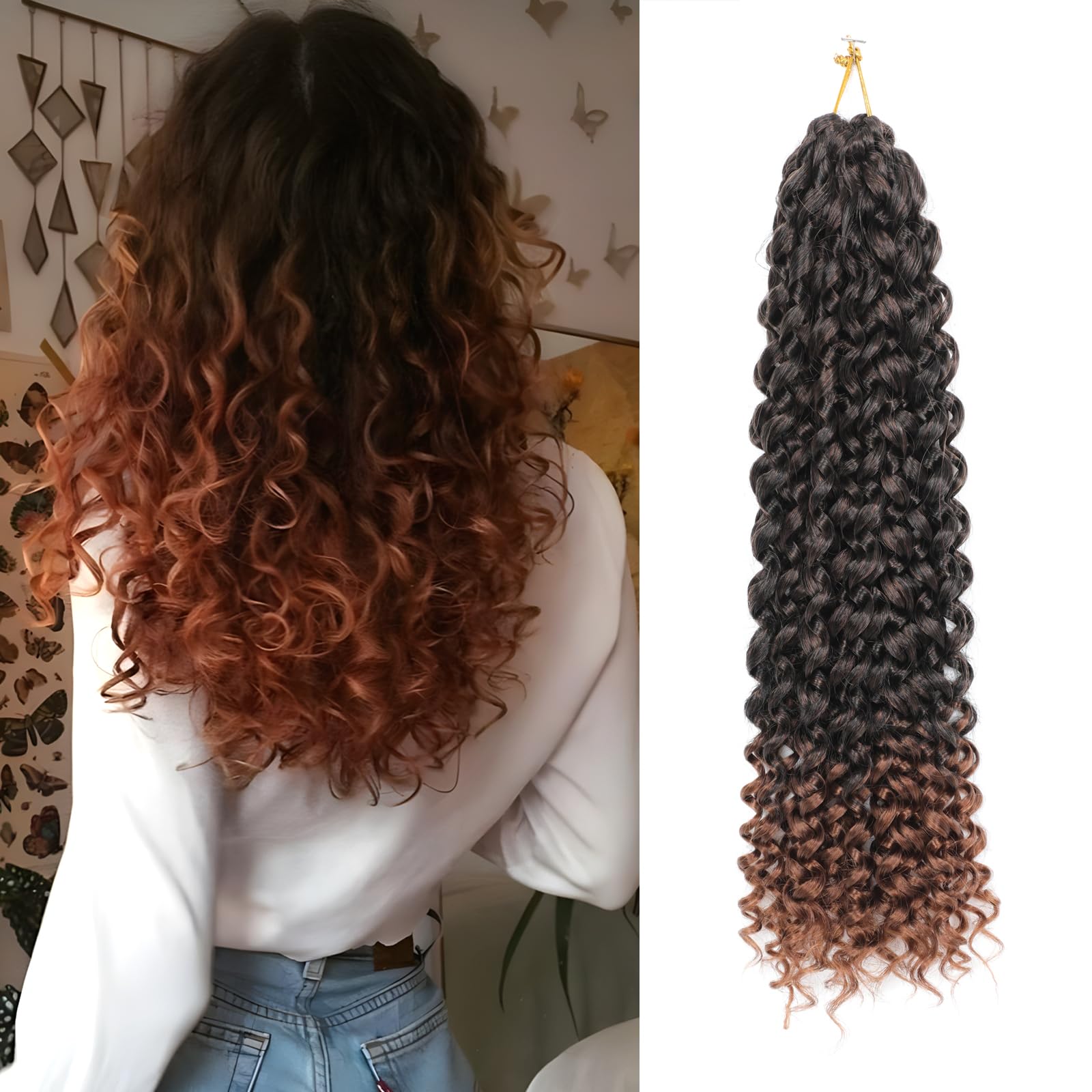 8 Packs GoGo Curl Crochet Hair 18 Inch Long Curly Crochet Hair for Women Beach Curl Water Wave Deep Twist Crochet Braids Synthetic Braiding Hair Extensions (T1B/30#